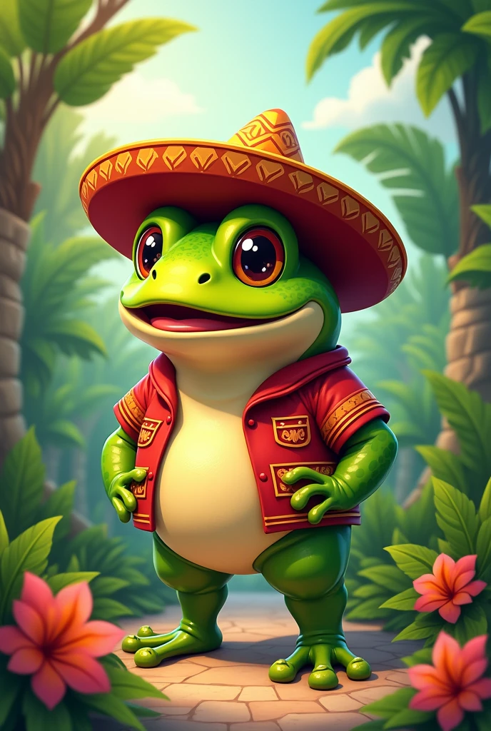 Yucatecan frog mascot with hat and guayabera