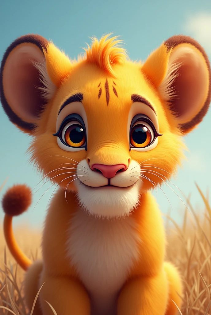 Lion cub, face, minimalistic, sharp focus, simple, colorful, cute