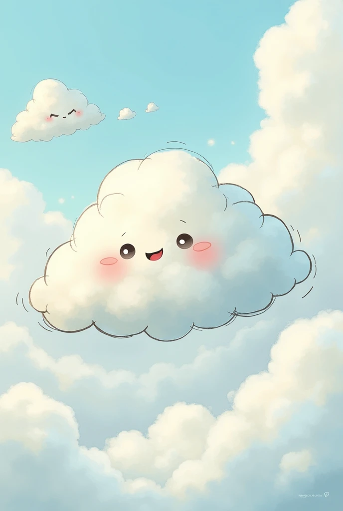 drawing of a talking cloud surrounded by fluffy clouds