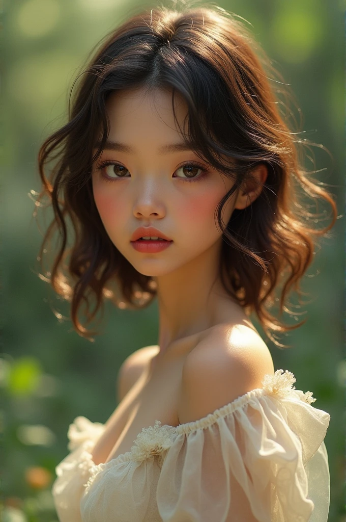 Make A woman She's Really Pretty She's not too tall Just ager Height She's Four feet even she has pretty dark brown eyes She has shoulder length Hairline and a Slim body
