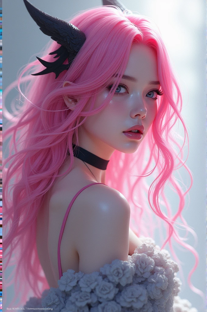 Generate emikikis pink hair with black and blue nude