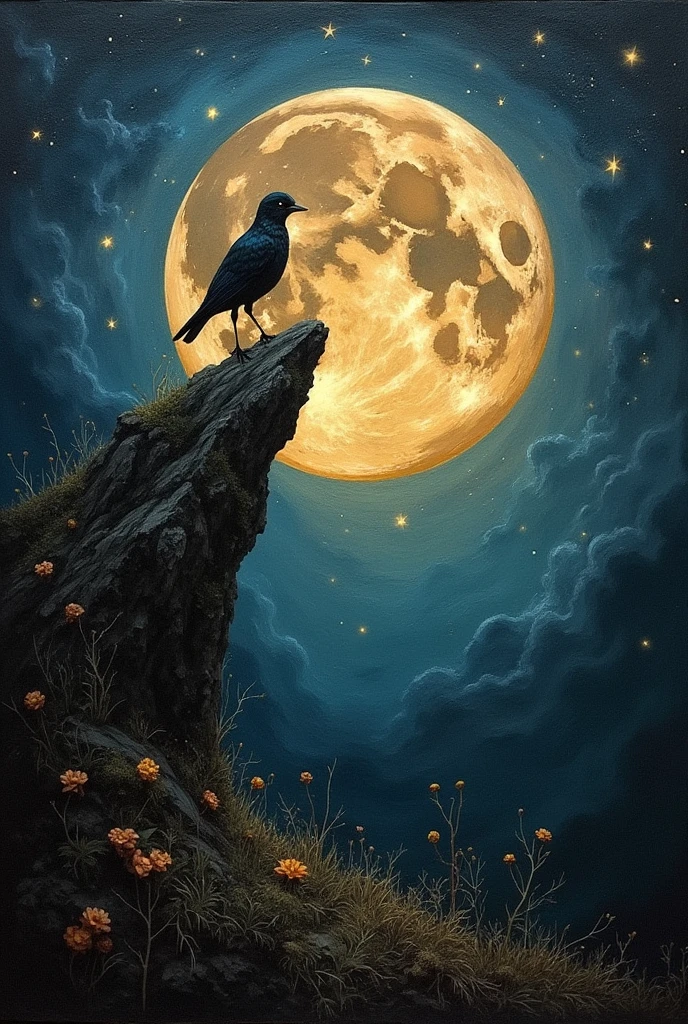 the moon, Artwork inspired by Dave Mckean, intricate details, oil painted