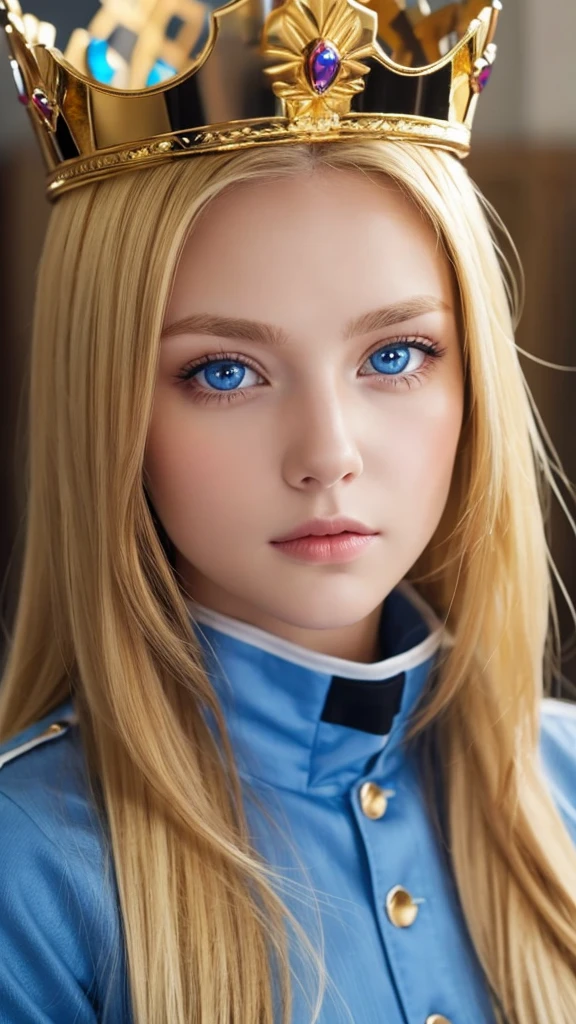 Blonde, Golden Eyes, crown, Gaze, blue eyes,