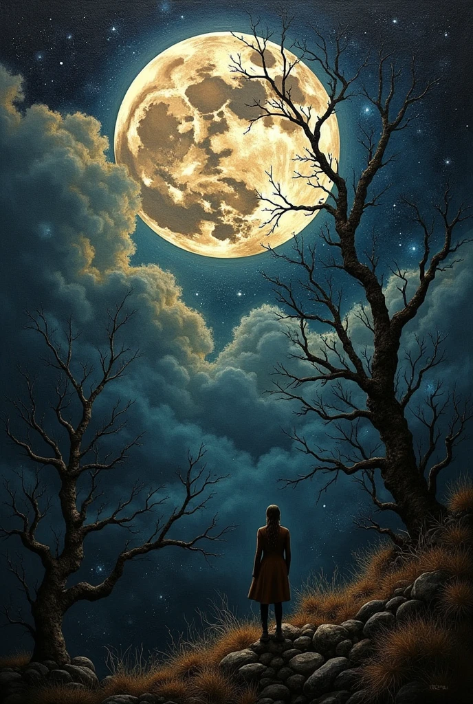 the moon, Artwork inspired by Dave Mckean, intricate details, oil painted