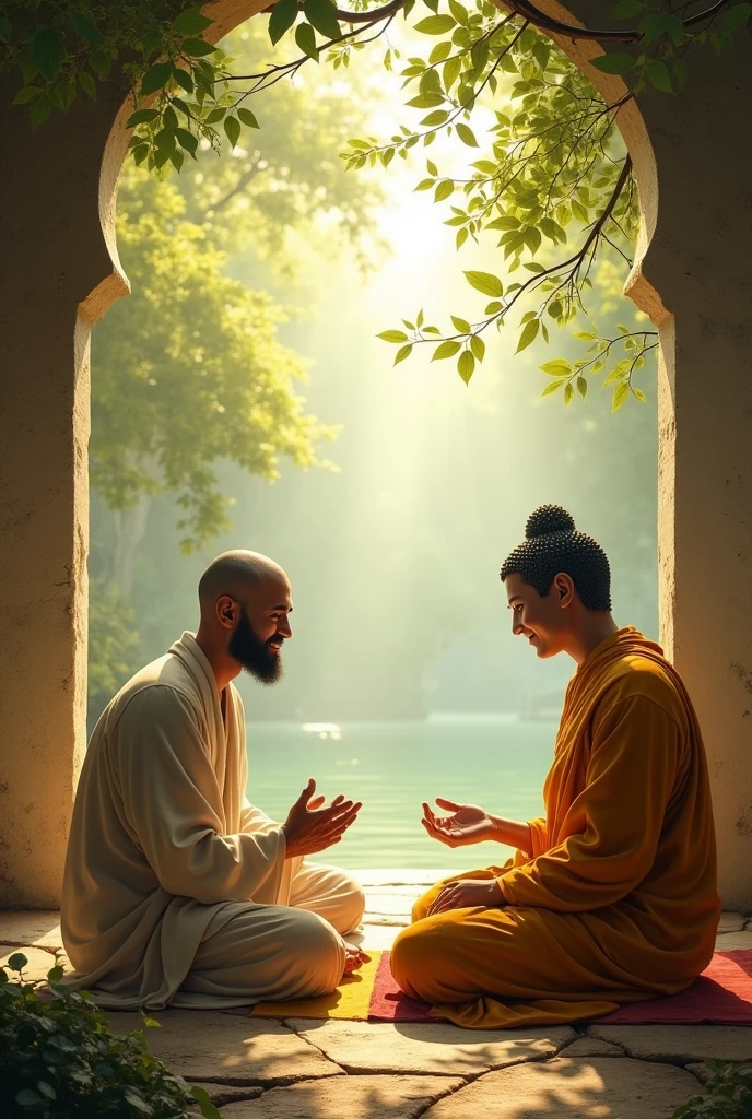 Craft a fictional conversation between Buddha and a modern-day person, exploring how his teachings apply to contemporary life.