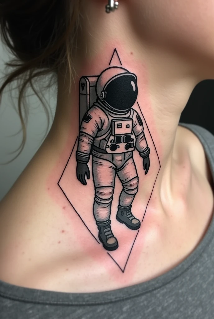 Please I would like unique and creative ideas for simplified astronaut tattoo designs with geometric shapes neck tattoo