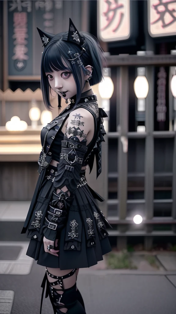 Goth_punk, One girl, Standing、front、whole body、Beautiful legs、Cute Japan、J-Idol、whole bodyのfront、K-POP,((Laugh with your teeth showing))、smile、((LOL))、Blue half-length suit、skirt, Black Hair, jewelry, hair ornaments, View your viewers, Short Bob Hair, whole bodyの写真