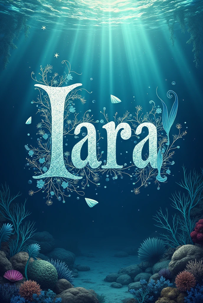 The name Iara decorated with something that refers to mermaids, to the bottom of the sea, and the Atlantic