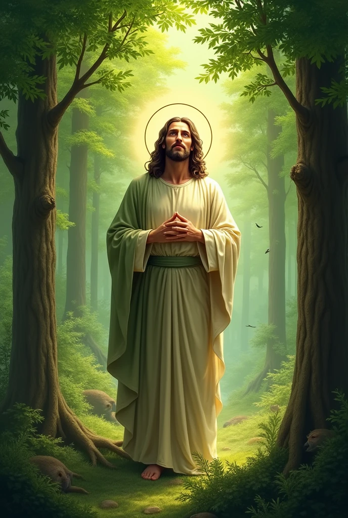 Jesus made with green trees
