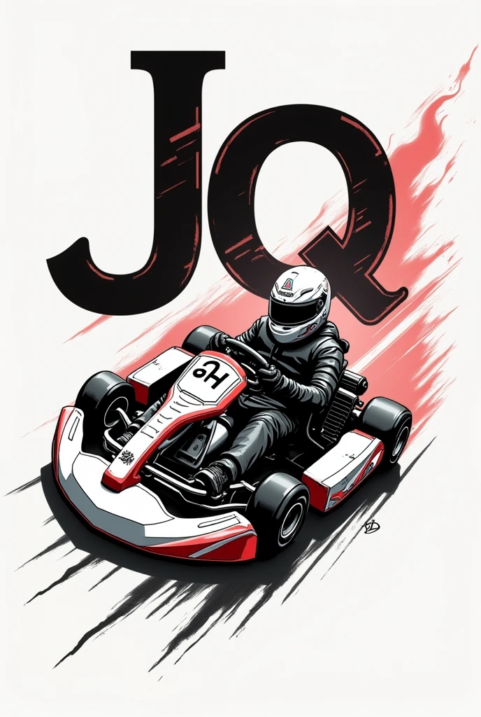 Create an image with the letters JQ and an image of a go-kart intertwined for tattoos