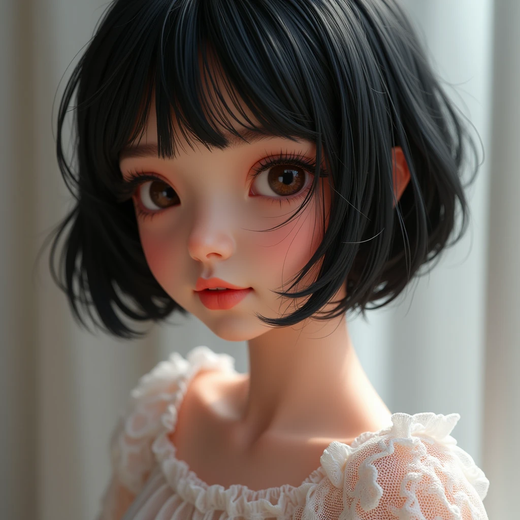 1 Girl,short hair，Black hair，Disney princess style， masterpiece, best quality, 8K, Delicate skin texture, Detailed fabric texture, Delicate face, Intricate details, Extremely detailed, 