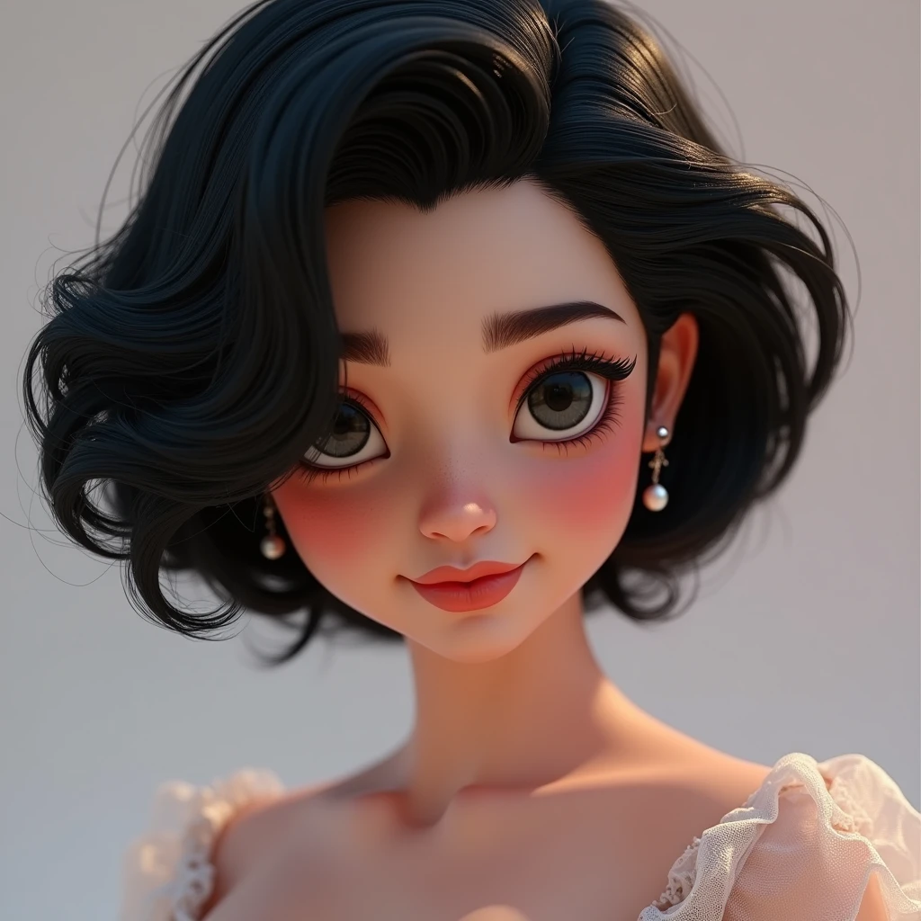1 Girl,short hair,Black hair,Disney princess style, masterpiece, best quality, 8K, Delicate skin texture, Detailed fabric texture, Delicate face, Intricate details, Extremely detailed,