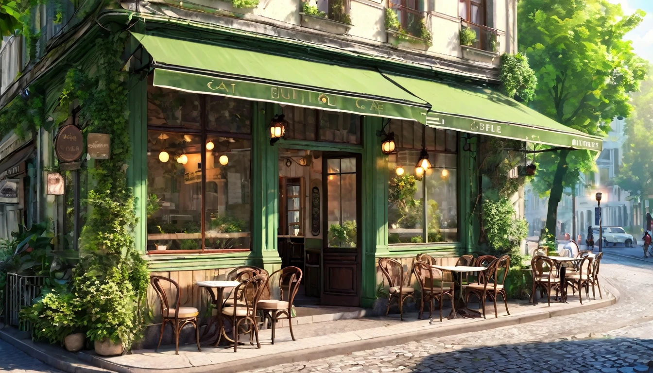 Beautiful old cafe on a street corner  . The cafe is filled with nature lovers.. 