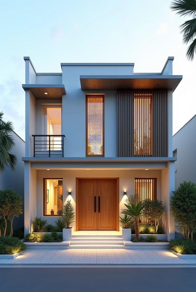The front of a 16-meter house, This is divided into 3 parts, The two sides are 5 meters with a window with windows in the middle, The middle part is 3 meters deep and 6 meters long., This middle part has a double door with screens around it.
The house is 1 floor, The double door is 2 meters high