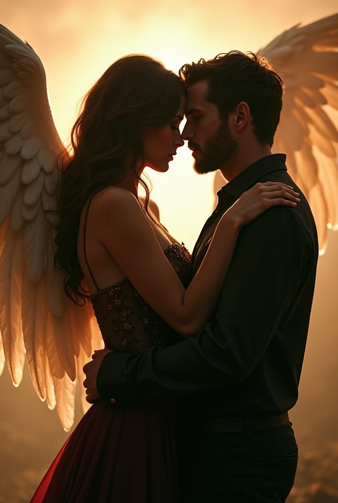 The angel character Castiel from the supernatural series kissing Dean Winchester 