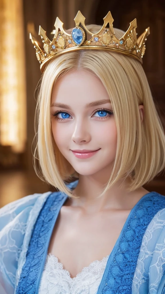 Blonde, smile, blue eyes, Gaze, crown