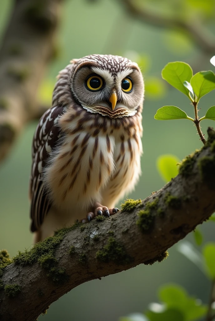 Little owl on a bonsai tree