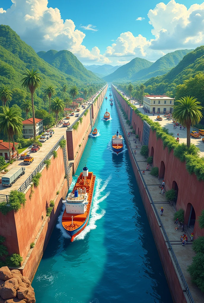 School mural on the Panama Canal, carries information 