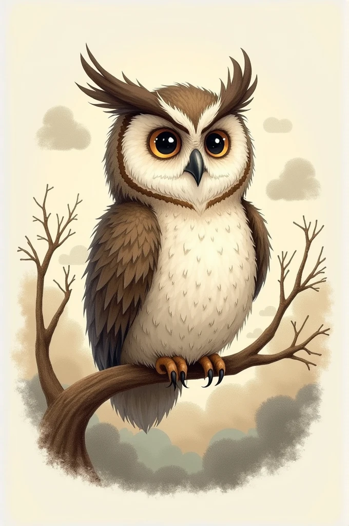 Show me an easy drawing of the Owl from the book "a Lack of an animal"