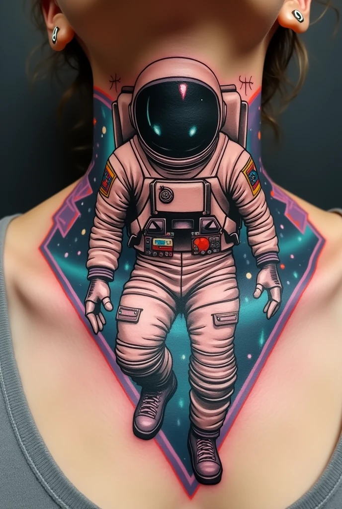 Please I would like unique and creative ideas for simplified astronaut tattoo designs with geometric shapes, retro synthwave style neck tattoo in the universe