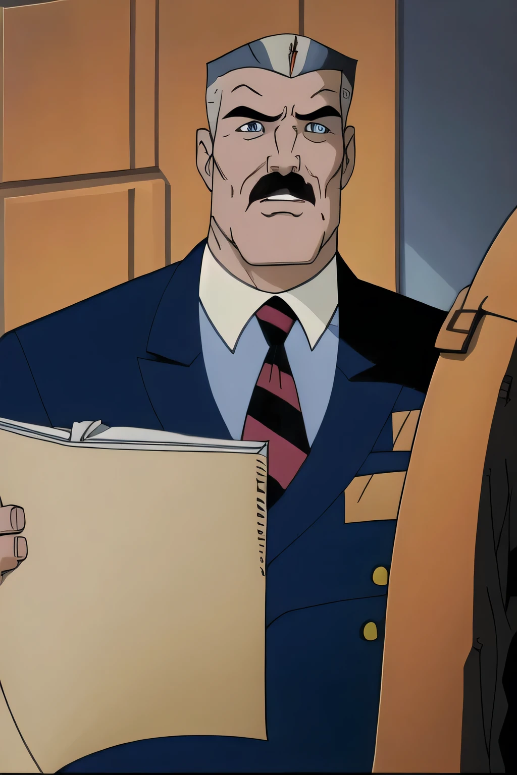 a serious looking man in a suit and tie, brown hair and mustache, detailed facial features, serious expression, full body, office or business setting, cinematic lighting, photorealistic, high resolution, masterpiece, 8k