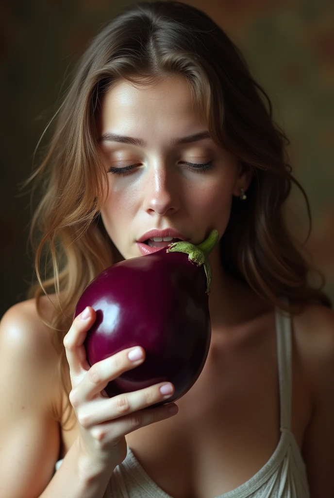 Girl sucking a big eggplant