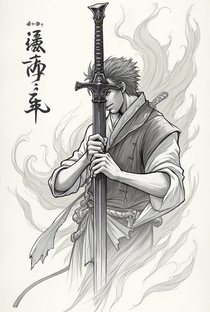 Make a sketch of tanjiro sword demon slayer
