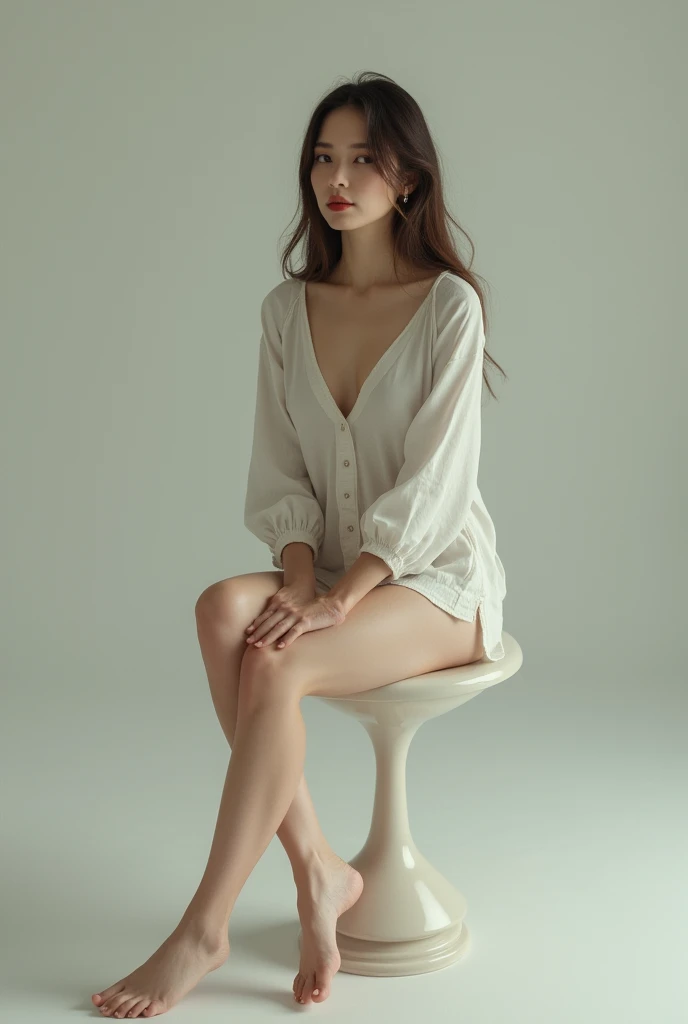 A calm woman sitting on a dildo
