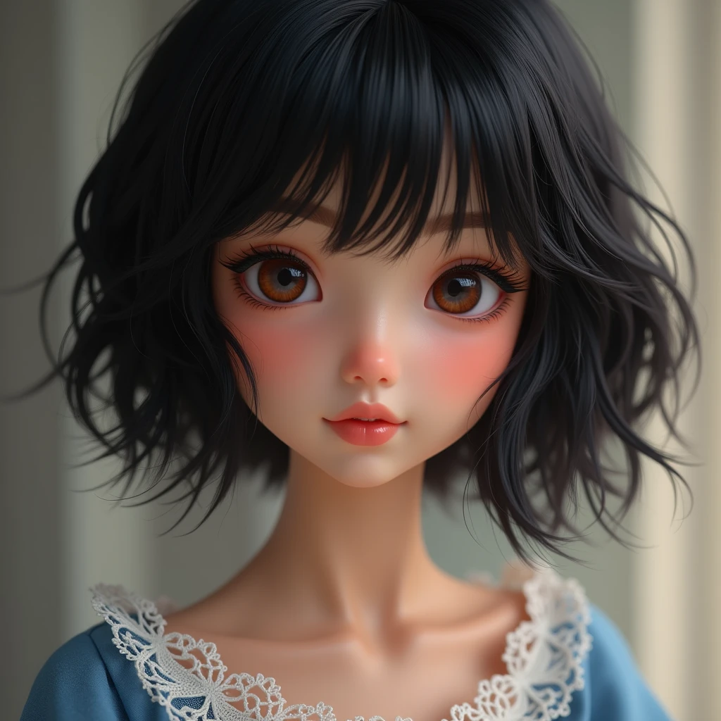 1 Girl,short hair,Black hair,Disney princess style, masterpiece, best quality, 8K, Delicate skin texture, Detailed fabric texture, Delicate face, Intricate details, Extremely detailed,