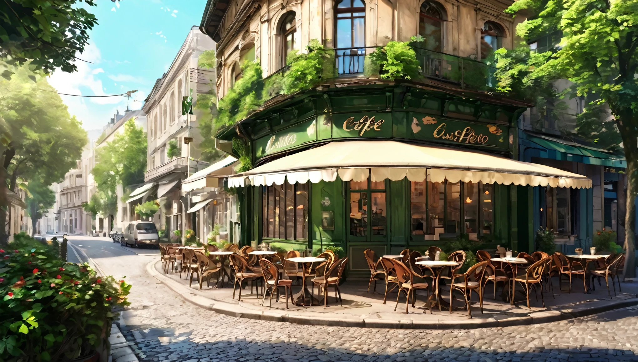 Beautiful old cafe on a street corner  . The cafe is filled with nature lovers.. 