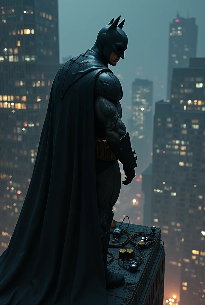 Batman in the top of the building with explosives
