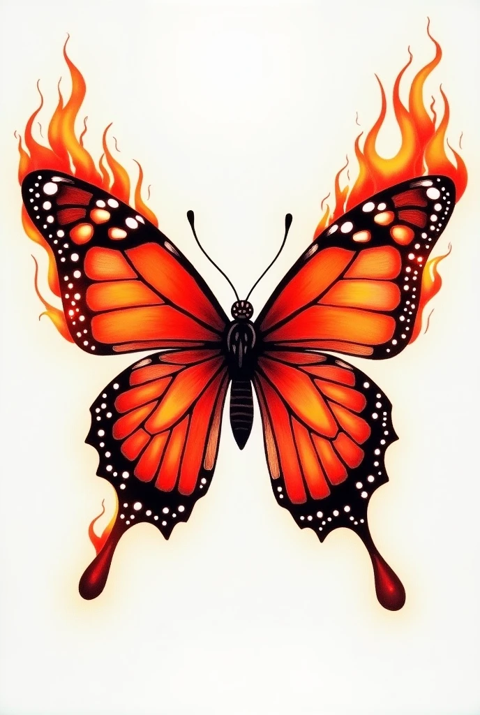 Drawing of a butterfly with red fire wings