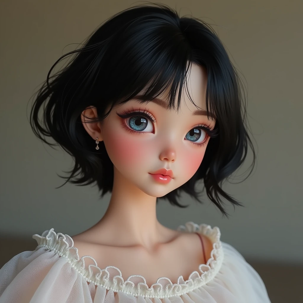 1 Girl,short hair,Black hair,Disney princess style, masterpiece, best quality, 8K, Delicate skin texture, Detailed fabric texture, Delicate face, Intricate details, Extremely detailed,
