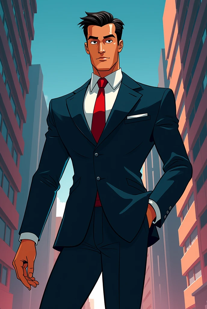 Create a male Character in the animation style of the series "Carmen Sandiego" tall and dressed like a spy