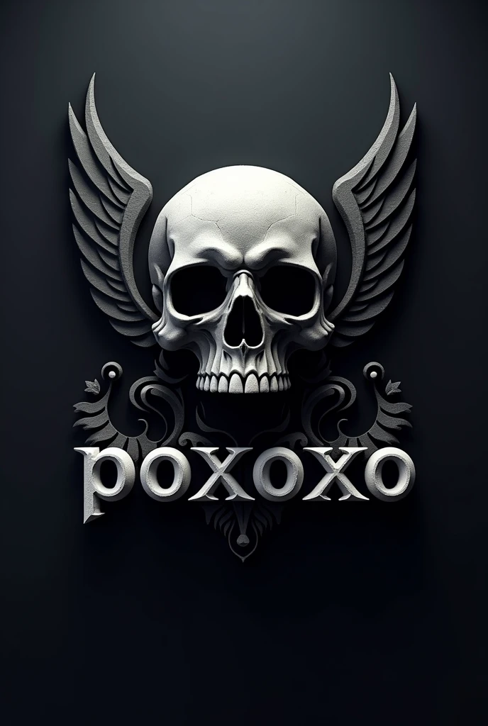 Logo with skull and the name poxoxo in 3d