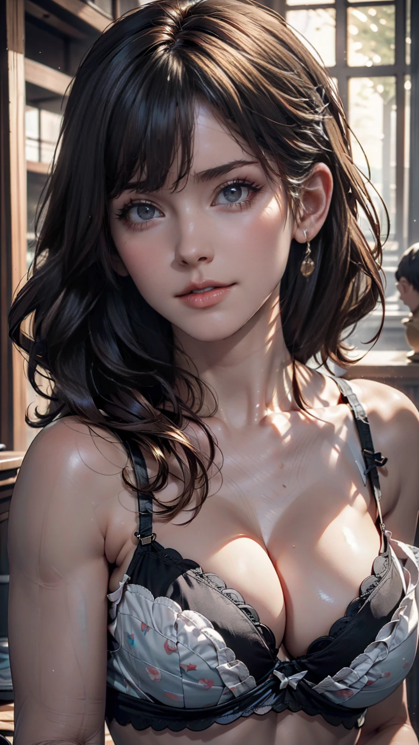 (masterpiece:1.4), (8k, Realistic, RAW Photos, Highest quality: 1.4), Japanese, (One girl), Beautiful Face, (Realistic Face:1.4), (Hair with attention to detail:1.3), Beautiful hairstyle, Realistic eyes, Beautiful attention to detail, (Realistic Skin:1.3), Beautiful Skin, Charm, Ultra-high resolution, Ultra-realistic, Very detailed, Golden Ratio, (Detailed face:1.4), (Realistic medium sized breasts:1.4), (No bra:1.4), Lively_Nipples,