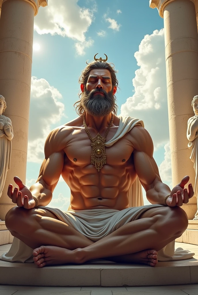 Muscular Greek God meditating