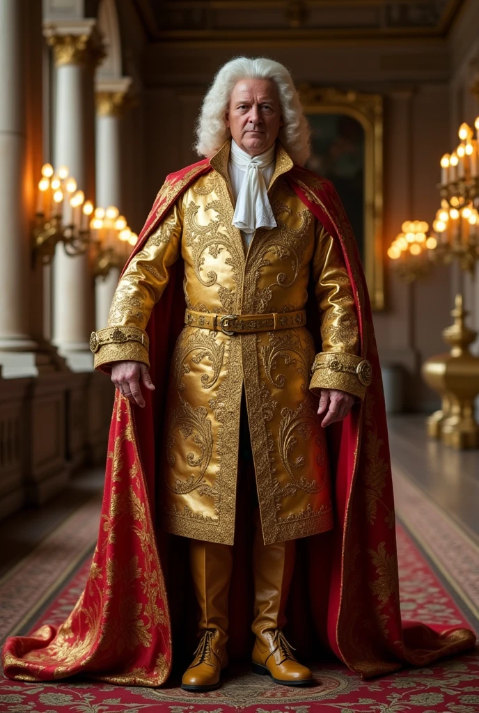 Johann Sebastian Bach, dressed with gold, in a huge palace

