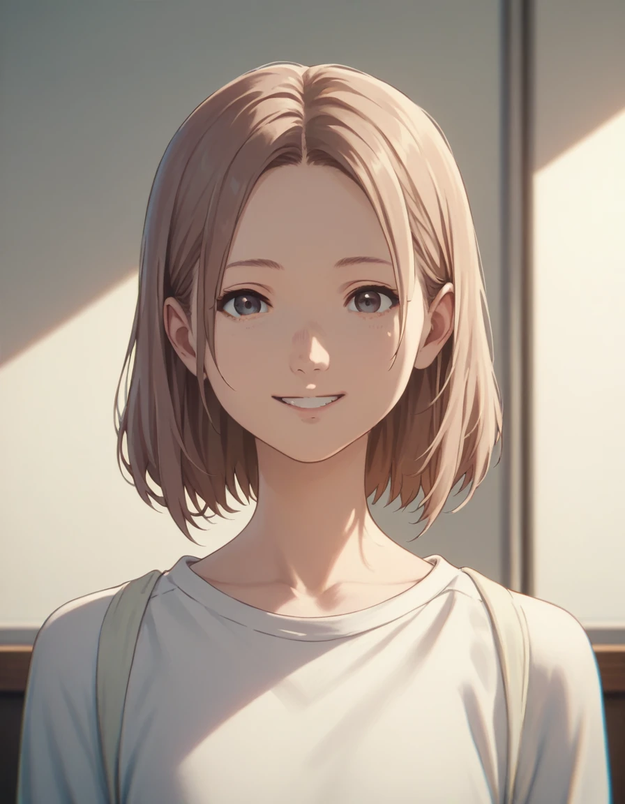 

(masterpiece, best quality:1.2),highres,1girl,solo,smile,
shirt,long sleeves,collarbone,
indoor,upper body,straight-on,looking at viewer,,Stasis