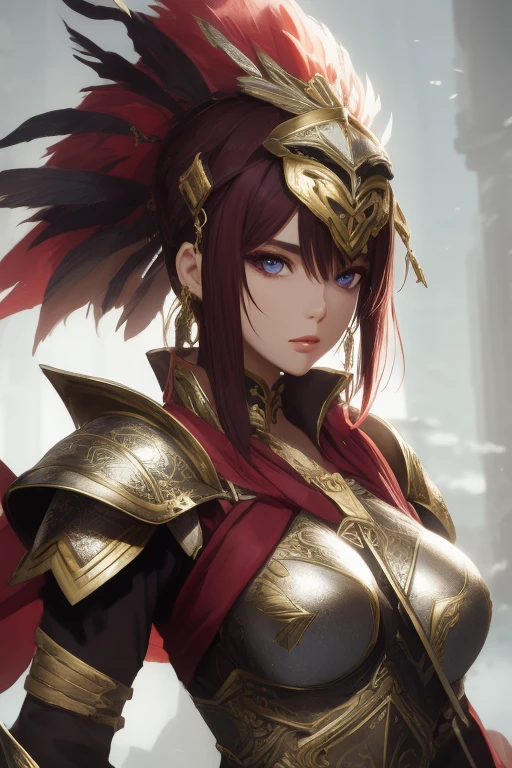 beautiful female warrior, beautiful armor, face detailed, detailedeyes.
