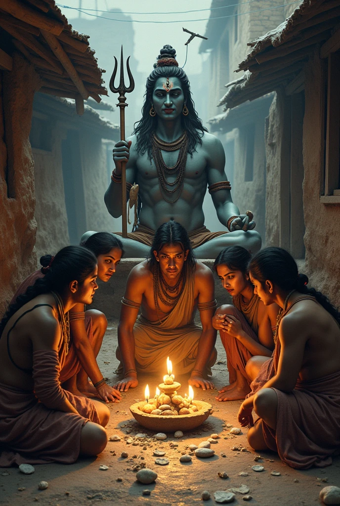 Poor people worshiping Lord Shiva