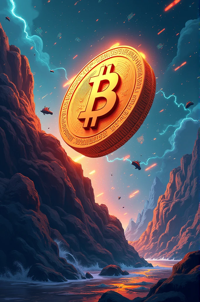Illustration of Bitcoin recovering from a steep drop