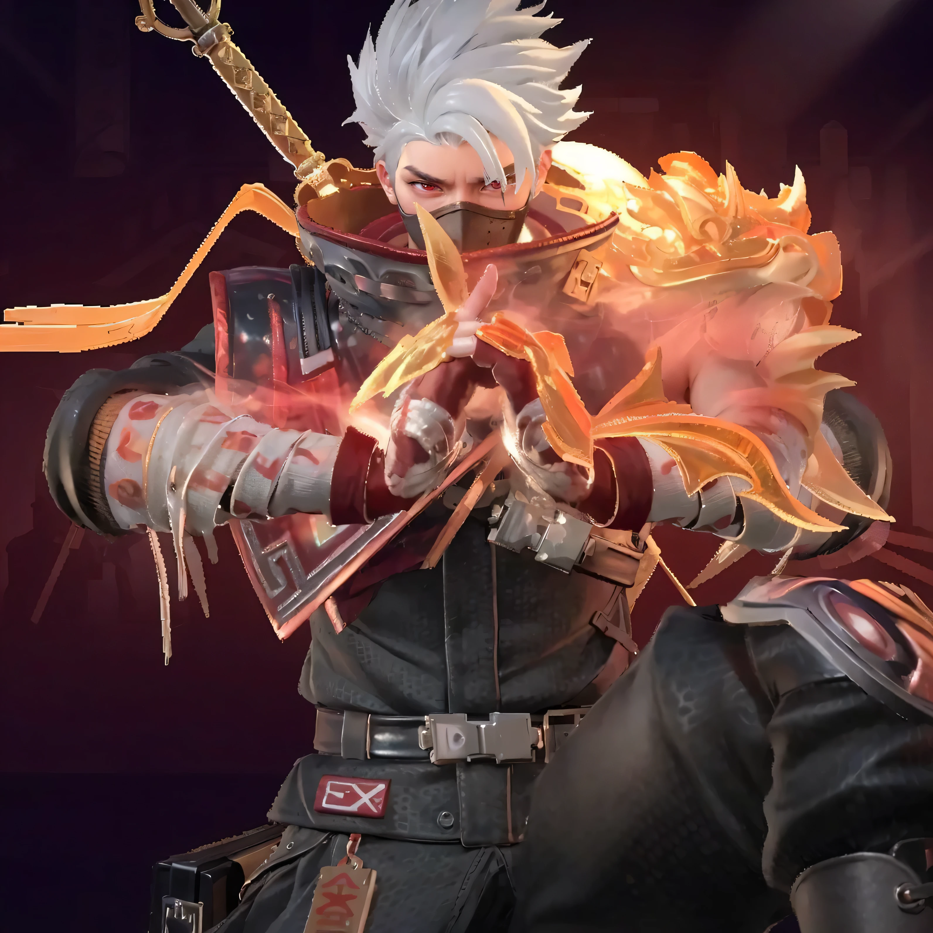a close up of a guy with a steampunk mask on, Best quality, masterpiece, detailed skin texture, detailed clothes texture, detailed face, super detail, 8k, intricate detail, 1 boy, The color doesn't change, Muscle guy, 1 guy, strong red eye glow (red eye:1.2)