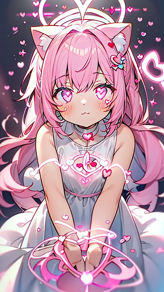 mega cute shota,cat-ear,(ultra long two side up Great volume pink hair),ribbon,cat-tail,(((((pink glowing halo,heart-shaped halo))))),angel-halo,angel-wing,cute angel,