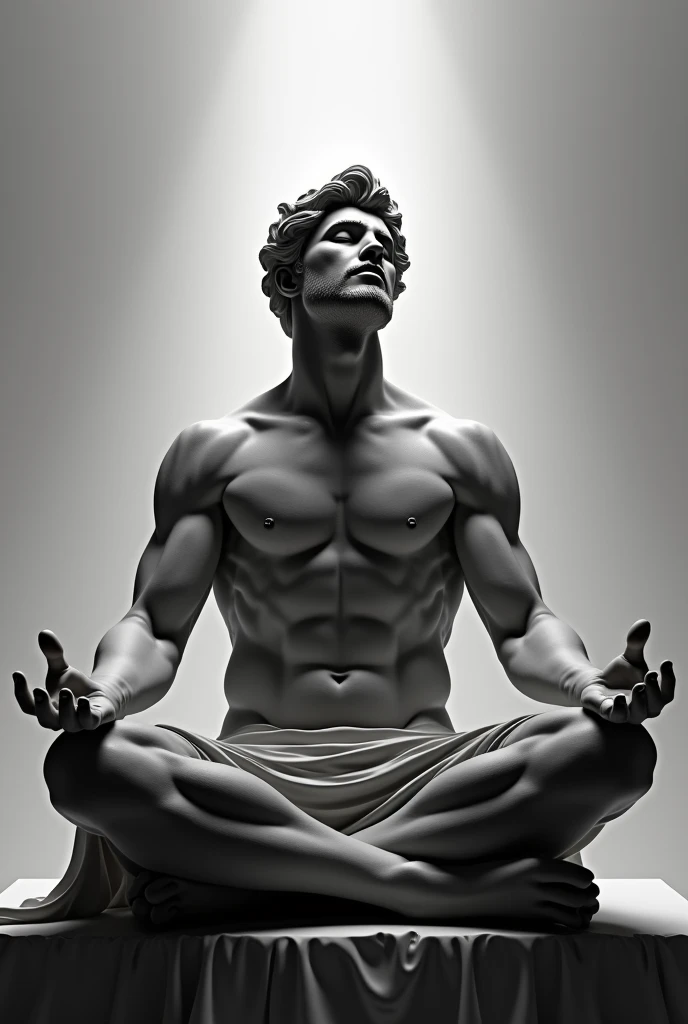 Muscular Greek God Meditating Closed Eyes Illuminated Black and White