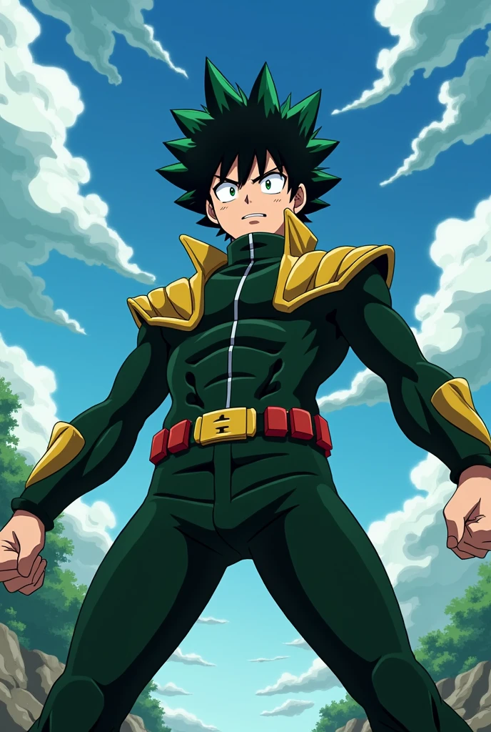 An mha screenshot of a tall boy with black hair like bakugo's, his personality is also like bakugo's, his eyes are green