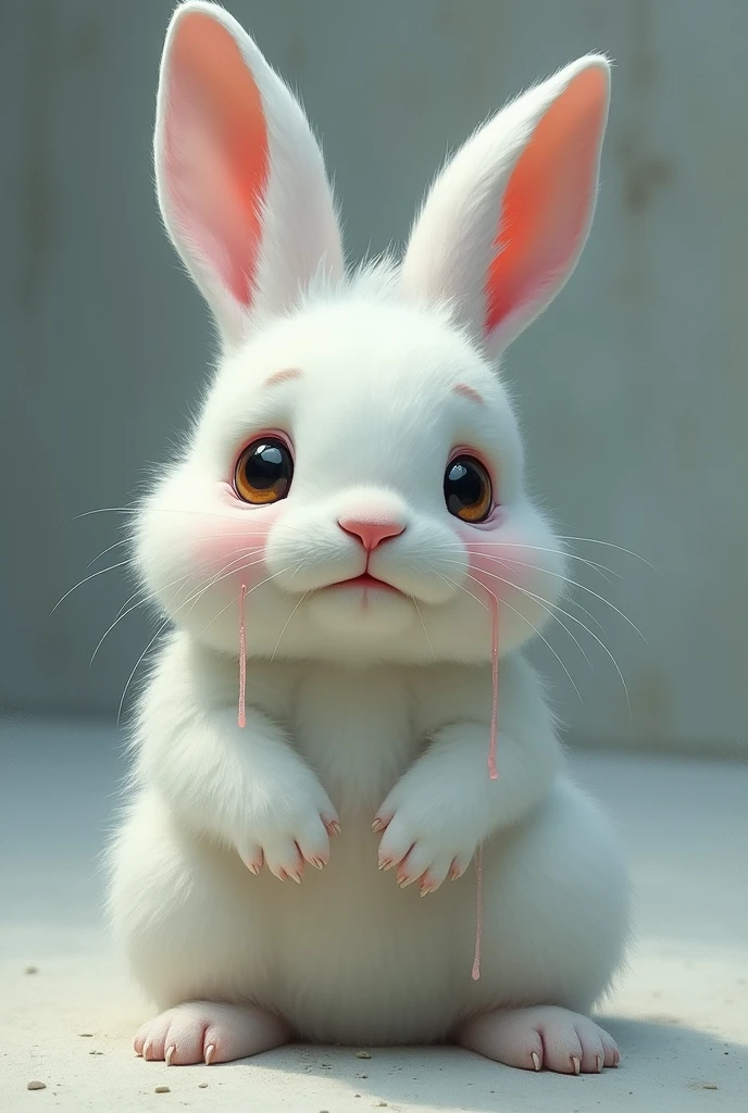 Tears of a cute white rabbit