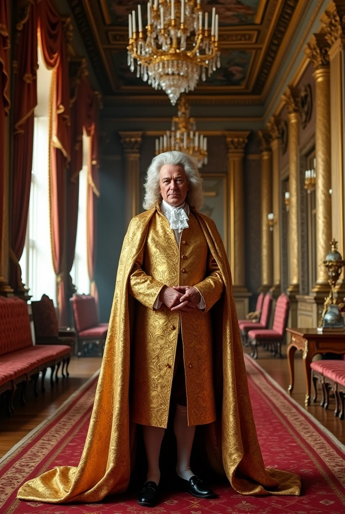 a huge extravagant palace with Johann Sebastian Bach dressed in gold