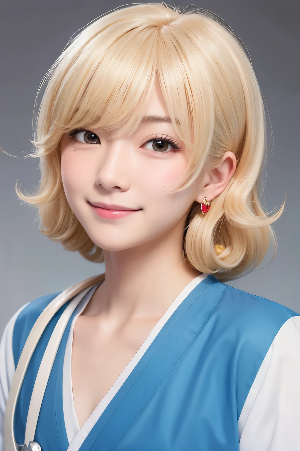 Japanese Boy、solo、Blonde、Food、High resolution、Natural curls、Center Part、No sideburns、Earrings、Blushing、smile、Frowning、happiness/joy、Droopy eyes、Being in the infirmary、Character design drawings、Illustration、anime、anime風、