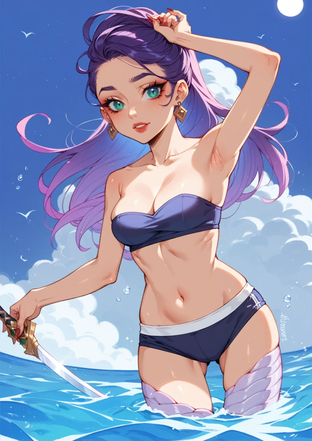 anime girl with pink hair and a white top holding a sword, lamia, anime goddess, samira from league of legends, seductive anime girl, knights of zodiac girl, succubus, marin kitagawa fanart, portrait knights of zodiac girl, beautiful succubus, humanoid pink female squid girl, natalie from epic battle fantasy, advanced digital anime art ”, colored lineart